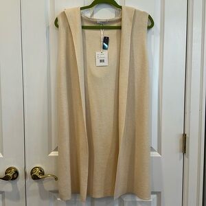 NWT Sioni Bone White Long Open Cardigan Sleeveless Sweater With Hood M